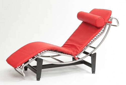 Leżanka szezlong do salonu inspirowana LC4 czerwona skóra naturalna D2.DESIGN