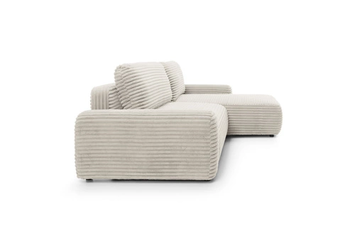 Narożnik z funkcją spania Domle prawy beżowy sztruksowy pojemnik nowoczesny do salonu