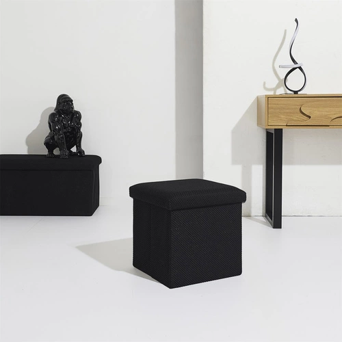 Pufa ze schowkiem Vels Atom czarna kwadratowa składana do przedpokoju i pokoju młodzieżowego Intesi