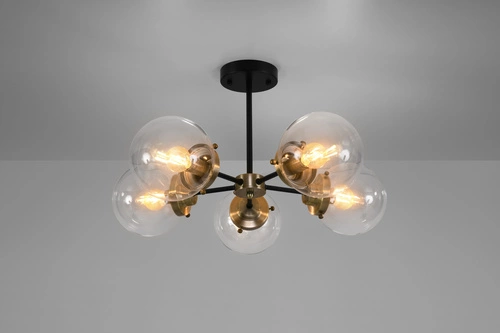 Lampa sufitowa Lens czarna szklana 5-punktowa do salonu i jadalni CANDELLUX