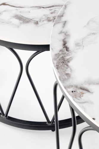 Zestaw 2 okrągłych stolików kawowych Mimosa biały marmur glamour do salonu 2w1 Intesi