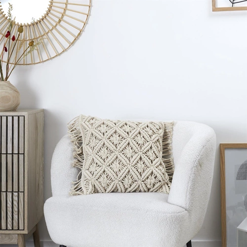 Poduszka dekoracyjna boho Macrame 40x40 cm beżowa do salonu i sypialni Intesi