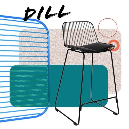 Hoker Dill High czarny z oparciem, metalowy, tapicerowany, do kuchni i wyspy, 75 cm Intesi