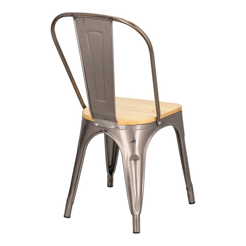 Krzesło metalowe Paris Wood D2.DESIGN do jadalni i kuchni industrialne z drewnianym siedziskiem