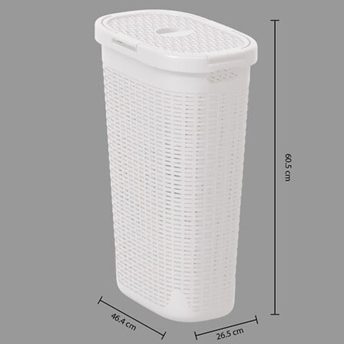 Kosz na pranie wąski 40 l rattan syntetyczny biały