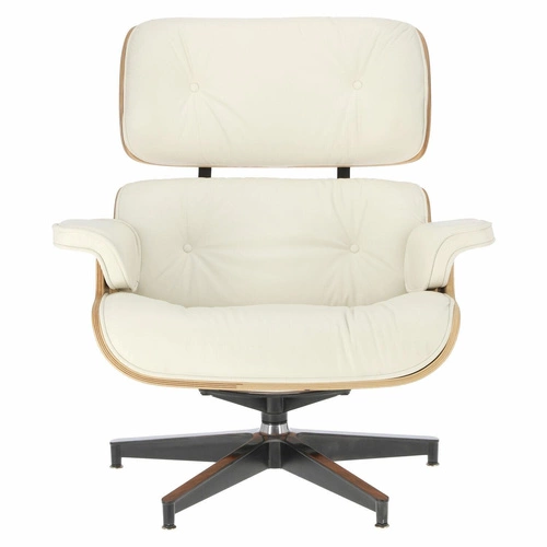 Fotel obrotowy Vip Lounge Chair skórzany do salonu z podnóżkiem nowoczesny biały