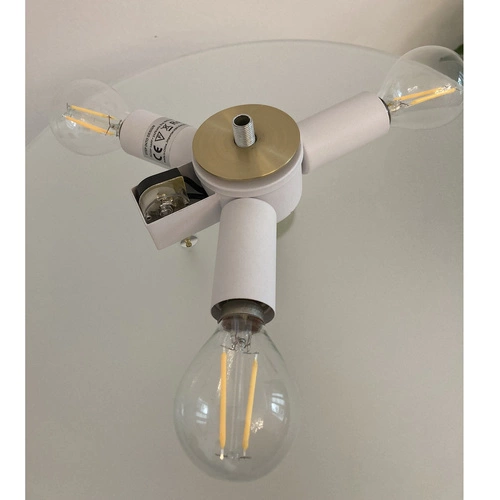 Lampa stołowa ARTDECO biała i złota glamour do salonu i sypialni z kloszem ze szkła 47 cm