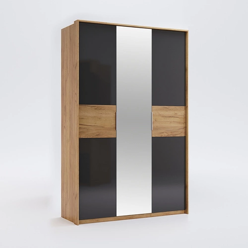 Szafa Matle 3-drzwiowa z lustrem, skandynawska dąb szary do sypialni lub garderoby