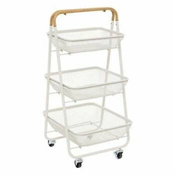 Wózek 3-poziomowy Mayaj metalowy biały z drewnem