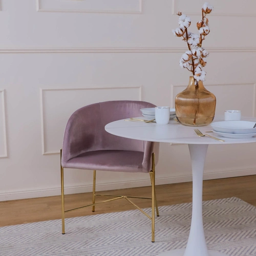 Fotel Nelson różowy/złota podstawa glamour