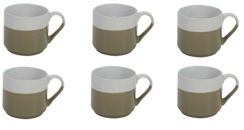 Zestaw 6 kubków ceramicznych Jumelle khaki 330 ml do kawy i herbaty w stylu japandi