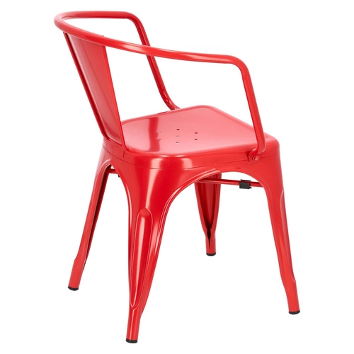 Krzesło metalowe Paris Arms czerwone inspirowane Tolix do jadalni i kuchni z podłokietnikami