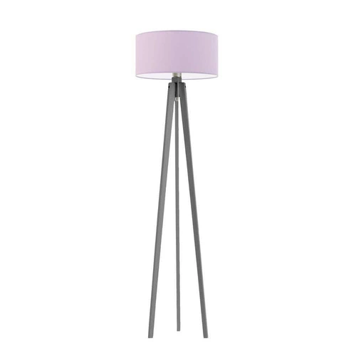 Lampa podłogowa trójnóg MIAMI Lysne glamour z abażurem fioletowym drewniana do salonu