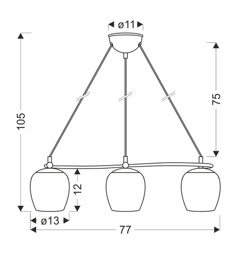 Lampa wisząca Serano nowoczesna 3-punktowa złota szklana do salonu i jadalni