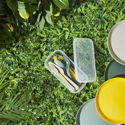 Intesi nowoczesny zestaw sztućców piknikowych z tworzywa na 4 osoby, 12 elementów, można myć w zmywarce