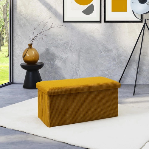 Pufa ze schowkiem Velse Atom Intesi żółta prostokątna składana do przedpokoju i pokoju dziecięcego