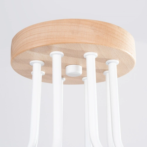 Żyrandol loftowy TIMBO 8 biały z drewnem do salonu i jadalni szerokość 100 cm