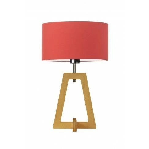 Lampka nocna do sypialni Clio glamour z czerwonym abażurem i dębową podstawą LYSNE 47 cm