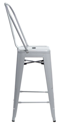 Hoker metalowy Paris 2 Back szary z oparciem nowoczesny do kuchni i wyspy 66 cm D2.DESIGN