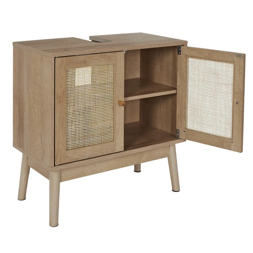 Szafka łazienkowa stojąca boho Bali naturalny dąb z rattanem 60 cm pod umywalkę Intesi