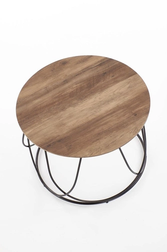 Stolik kawowy Jenna okrągły 60 cm nowoczesny orzechowy z czarną metalową nogą do salonu