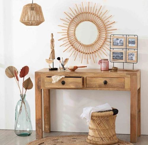 Lustro okrągłe boho Atmosphera rattanowe do salonu i przedpokoju 76cm na ścianę