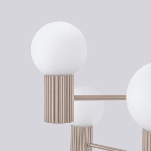 Nowoczesny żyrandol HALO 6 beżowy do salonu i jadalni z kulistymi kloszami szklanymi