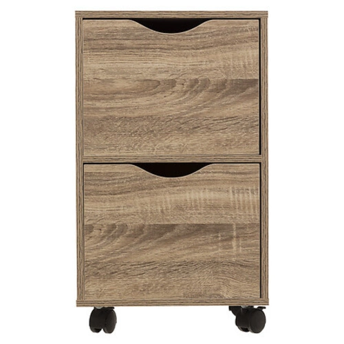 Szafka nocna 33 cm z 2 szufladami na kółkach, nowoczesna, naturalna - 5five simply smart