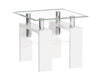 Stolik kawowy Darby kwadratowy szklany biały z półką nowoczesny 60x60 cm do salonu