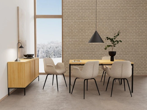 Krzesło Beth beżowe tapicerowane z podłokietnikami do jadalni salonu