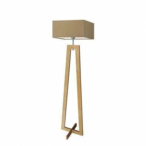 Lampa stojąca do salonu JAWA beżowa z abażurem i dębowym stelażem skandynawska Lysne