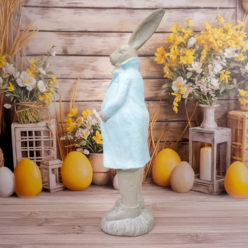 Figurka wielkanocna Pan Zając Intesi 80 cm szaro-biała dekoracja stojąca na komodę lub podłogę