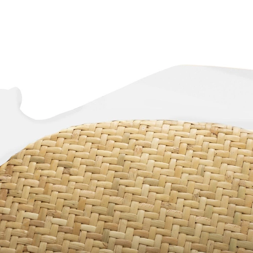 Krzesło drewniane Isak Atmosphera do jadalni białe vintage z rattanowym siedziskiem sztaplowane