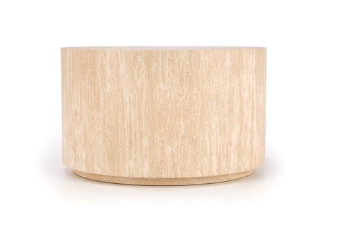 Stolik kawowy Travertino okrągły 60 cm nowoczesny drewniany do salonu beżowy Intesi