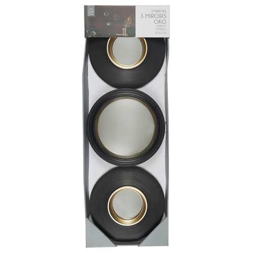 Zestaw 3 okrągłych luster powiększających Oko czarne do przedpokoju loft wiszące Intesi