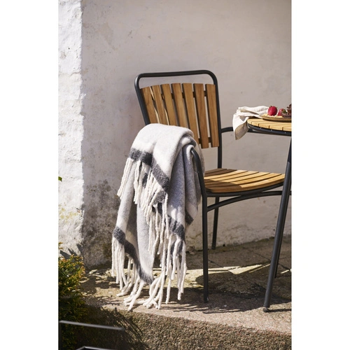 Koc Carmel szaro-biały wełniany gruby ciepły pled na łóżko 130x170 cm