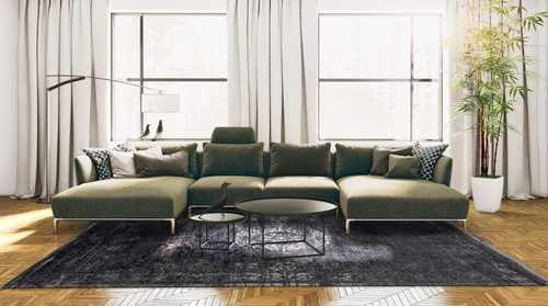 Dywan do salonu Mineral Black 80x150 bawełniany retro orientalny z krótkim włosiem Louis de Poortere