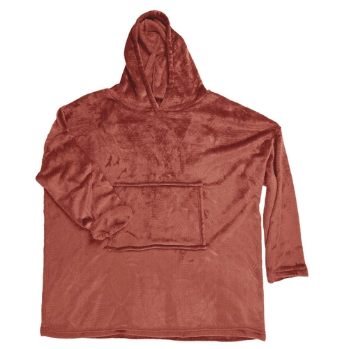 Bluzo koc pluszowy Intesi Terracota z kapturem ciepły do salonu i sypialni