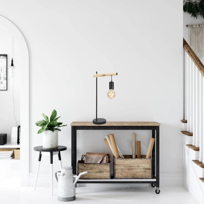 Lampa stołowa Izzy czarna nowoczesna stalowo-drewniana lampka nocna do sypialni i salonu