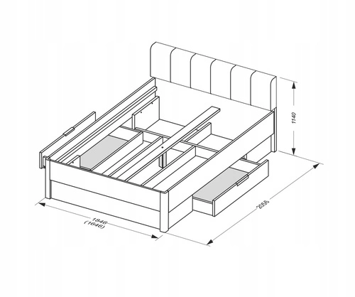Łóżko małżeńskie tapicerowane Matle 160x200 z szufladami dąb i szary do sypialni