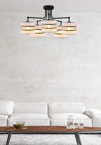 Lampa wisząca Andy czarny 5x40W E27  abażur szary+złoty