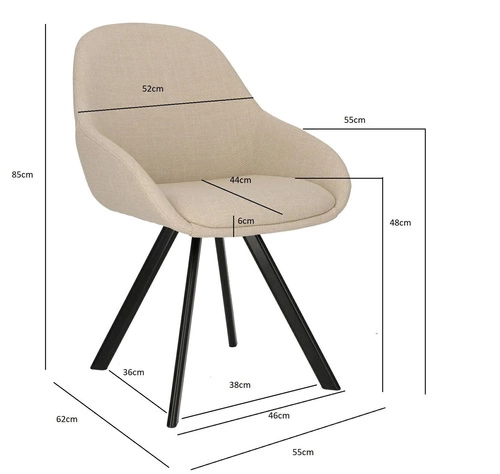 Krzesło tapicerowane Nels beżowe z podłokietnikami do jadalni nowoczesne czarne nogi Intesi