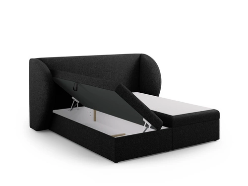 Łóżko tapicerowane Miley 140x200 czarne z pojemnikiem nowoczesne do sypialni glamour