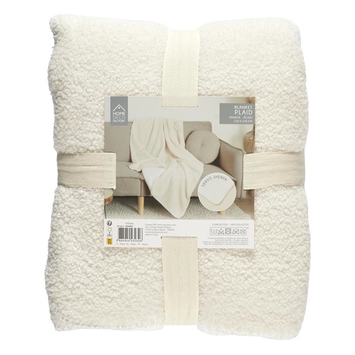 Pled Sherpa Intesi ciepły koc polarowy ecru 120x150cm na łóżko do salonu