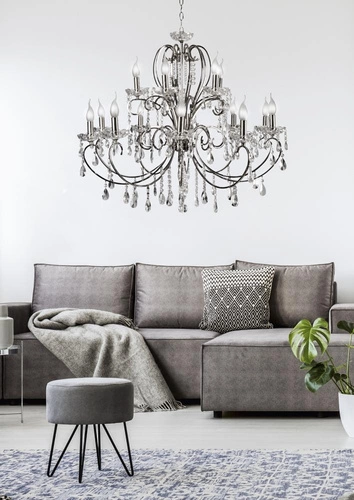 Żyrandol kryształowy glamour Aurora chrom regulowany do salonu i jadalni CANDELLUX 88 cm