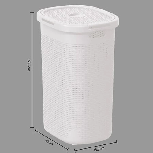 Kosz na pranie 60l biały technorattan 5five simply smart do łazienki z pokrywą i uchwytami