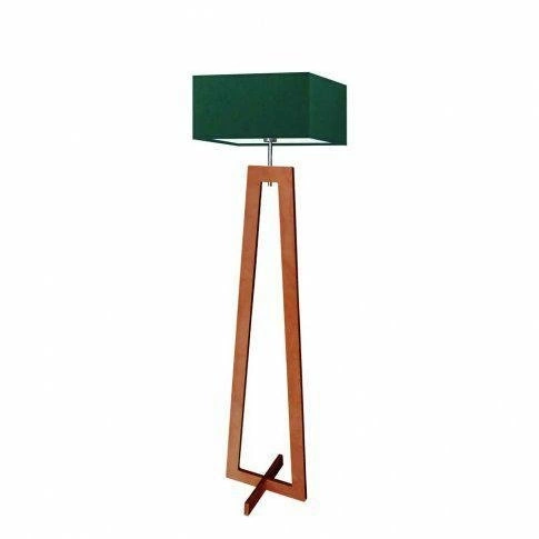 Lampa podłogowa JAWA z abażurem butelkowa zieleń, drewniana nowoczesna do salonu Lysne
