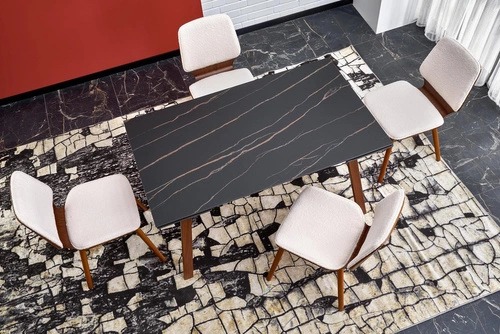 Stół rozkładany Nozel czarny marmur 140-200 cm nowoczesny do jadalni i salonu granitowy
