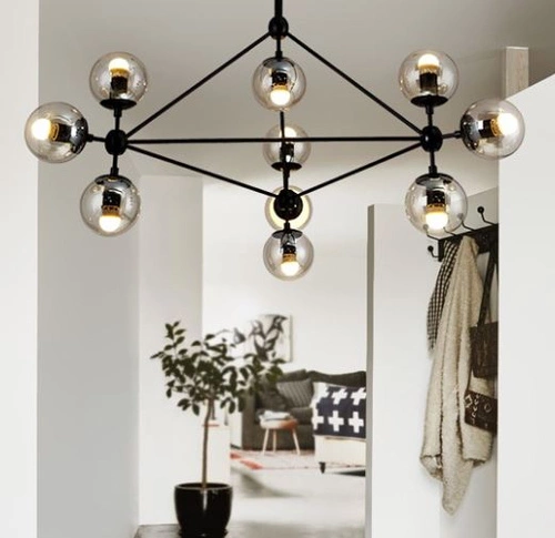 Lampa wisząca kula szklana ASTRIFERO-10 czarna 90 cm do salonu i nad stół