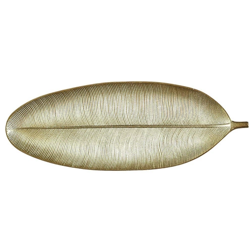 Taca dekoracyjna Liść Intesi złota 59 cm orientalna do salonu glamour na biżuterię